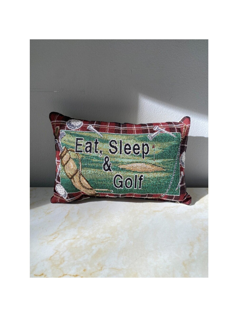Vintage Eat, Sleep, Golf Plaid Tapestry Pillow 12โ X 8โ On The Green, Golf Life
